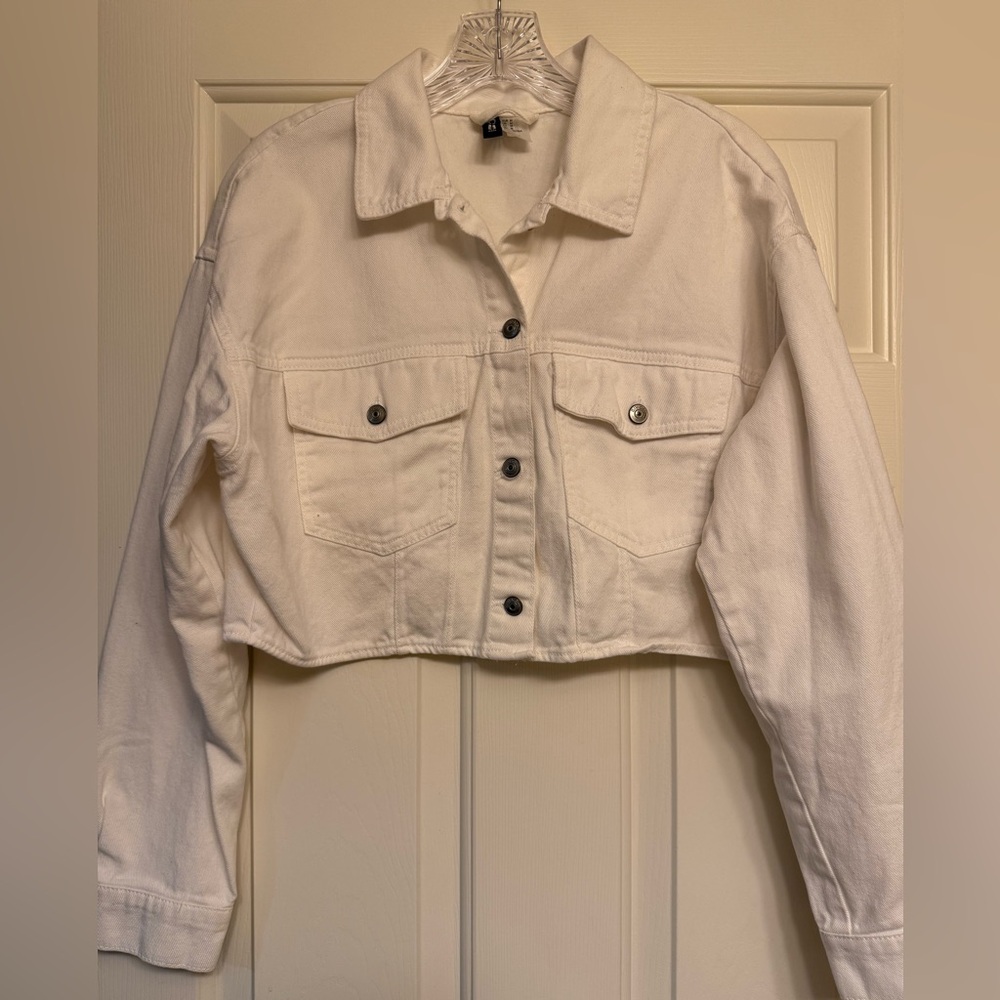 H&M White Cropped Jean Jacket